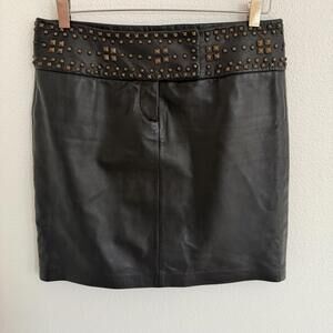 Vintage Y2K Caché Studded 100% Lamb Leather Mini Skirt Sz 2 Moto Grunge Boho